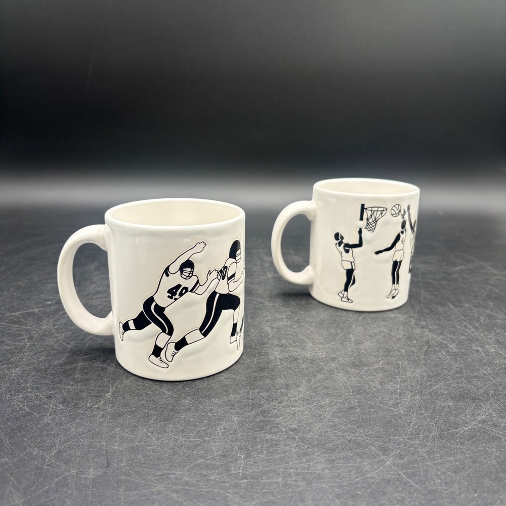 Vintage Waechtersbach W Germany Sports Mugs Set Football Basketball Black White
